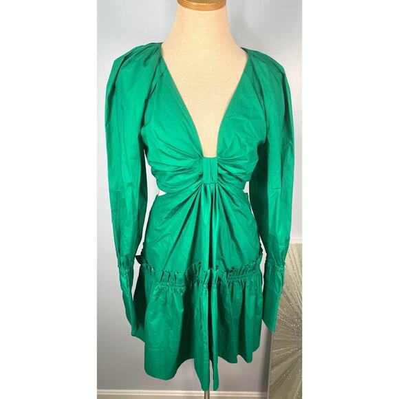 A.L.C. Alexia Cutout Cotton Poplin Tiered Viridian Green Mini Dress Size 6 - Picture 6 of 12
